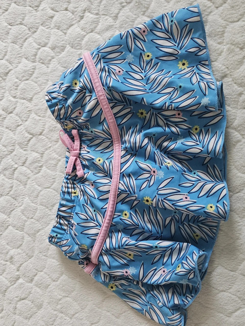 Toddler 3T Girls Blue Tropical Swim Set with Pink Accents Hat Rashguard Skirt